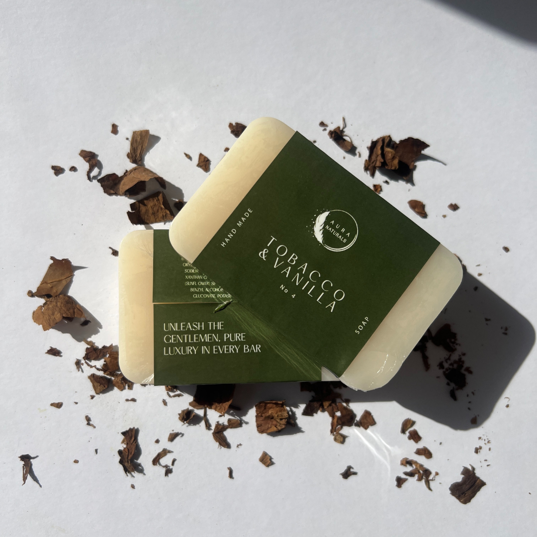 Aura Naturals Mens Soap Bar Set of 4 - Mint, Ironwood Mist, Ginger & Neroli, Tobacco & Vanilla Scented Men Soap for Exfoliating Face Wash, Body & Shower - 150g Each - Luxury Man Spa Gift Pack