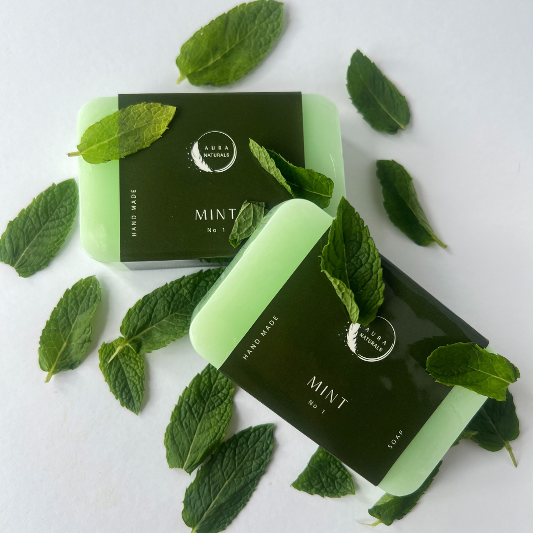 Aura Naturals Mens Soap Bar Set of 4 - Mint, Ironwood Mist, Ginger & Neroli, Tobacco & Vanilla Scented Men Soap for Exfoliating Face Wash, Body & Shower - 150g Each - Luxury Man Spa Gift Pack