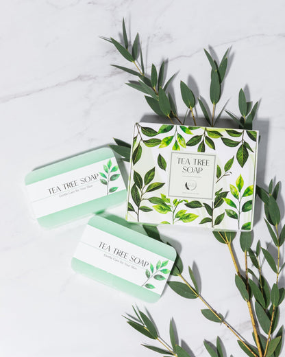 Aura Naturals Tea Tree Soap Bar - Set of 2, Natural Soap Bar for Face & Body Wash, Tea Tree Oil Soap with Anti Fungal Properties for Body Itching Acne Athlete's Foot Folliculitis