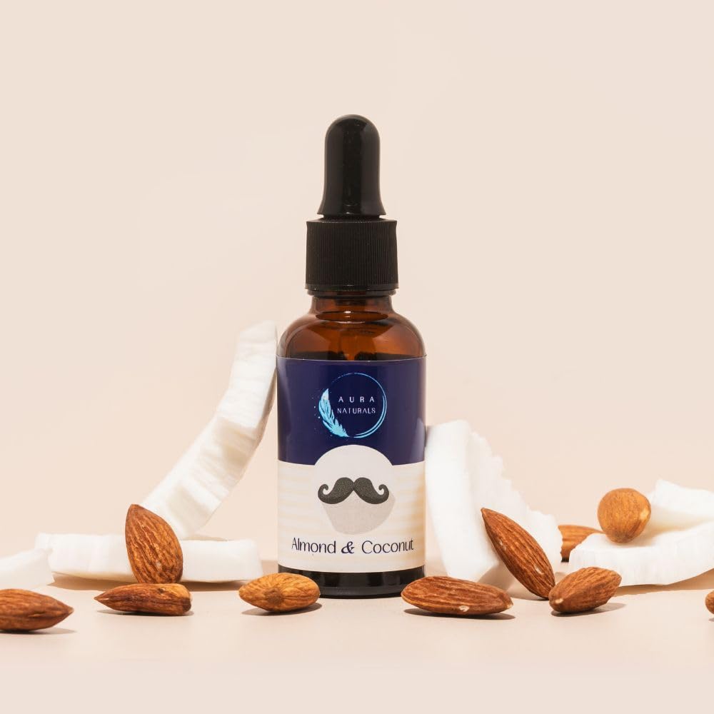 Aura Naturals Beard Oil for Men - Pack of 3 Scented Beard Oils Set with Cedarwood, Orange, and Almond & Coconut (30ml each) – For Care, Thickness, & Growth with Natural Softener Properties