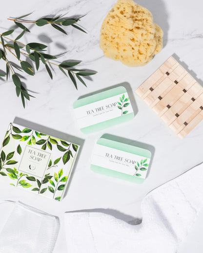 Aura Naturals Tea Tree Soap Bar - Set of 2, Natural Soap Bar for Face & Body Wash, Tea Tree Oil Soap with Anti Fungal Properties for Body Itching Acne Athlete's Foot Folliculitis
