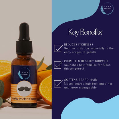 Aura Naturals Beard Oil for Men - Pack of 3 Scented Beard Oils Set with Cedarwood, Orange, and Almond & Coconut (30ml each) – For Care, Thickness, & Growth with Natural Softener Properties